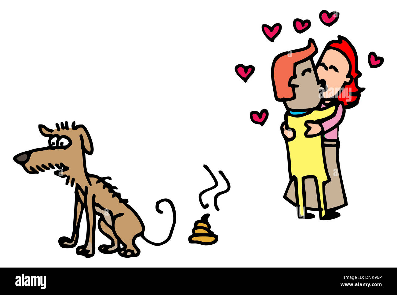 Illustrative representation of Dog Poo and Love Birds Stock Photo