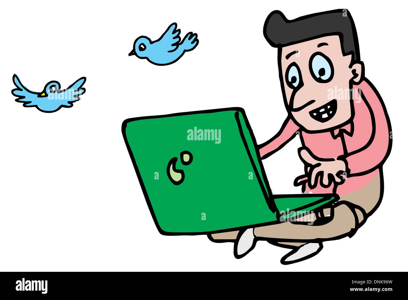 Illustrative representation of a man twitting on laptop Stock Photo