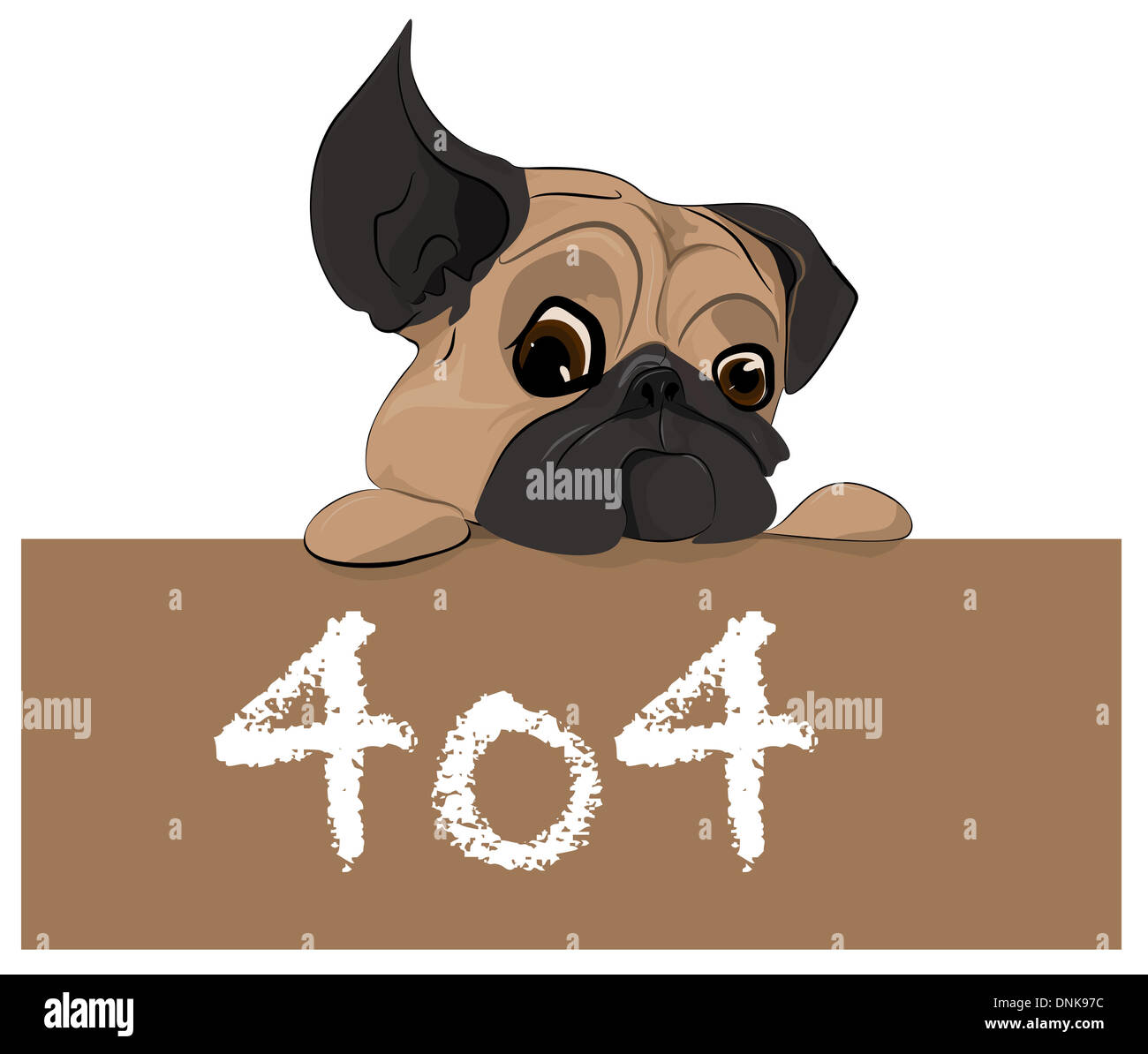 Illustrative representation of a puppy with 404 error message Stock Photo