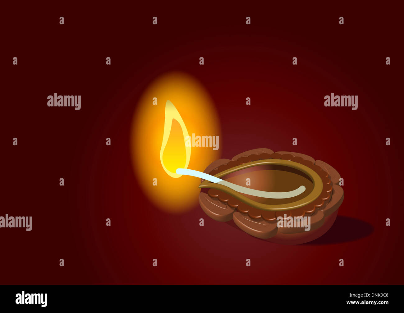 Diwali oil lamp glowing isolated on colored background Stock Photo