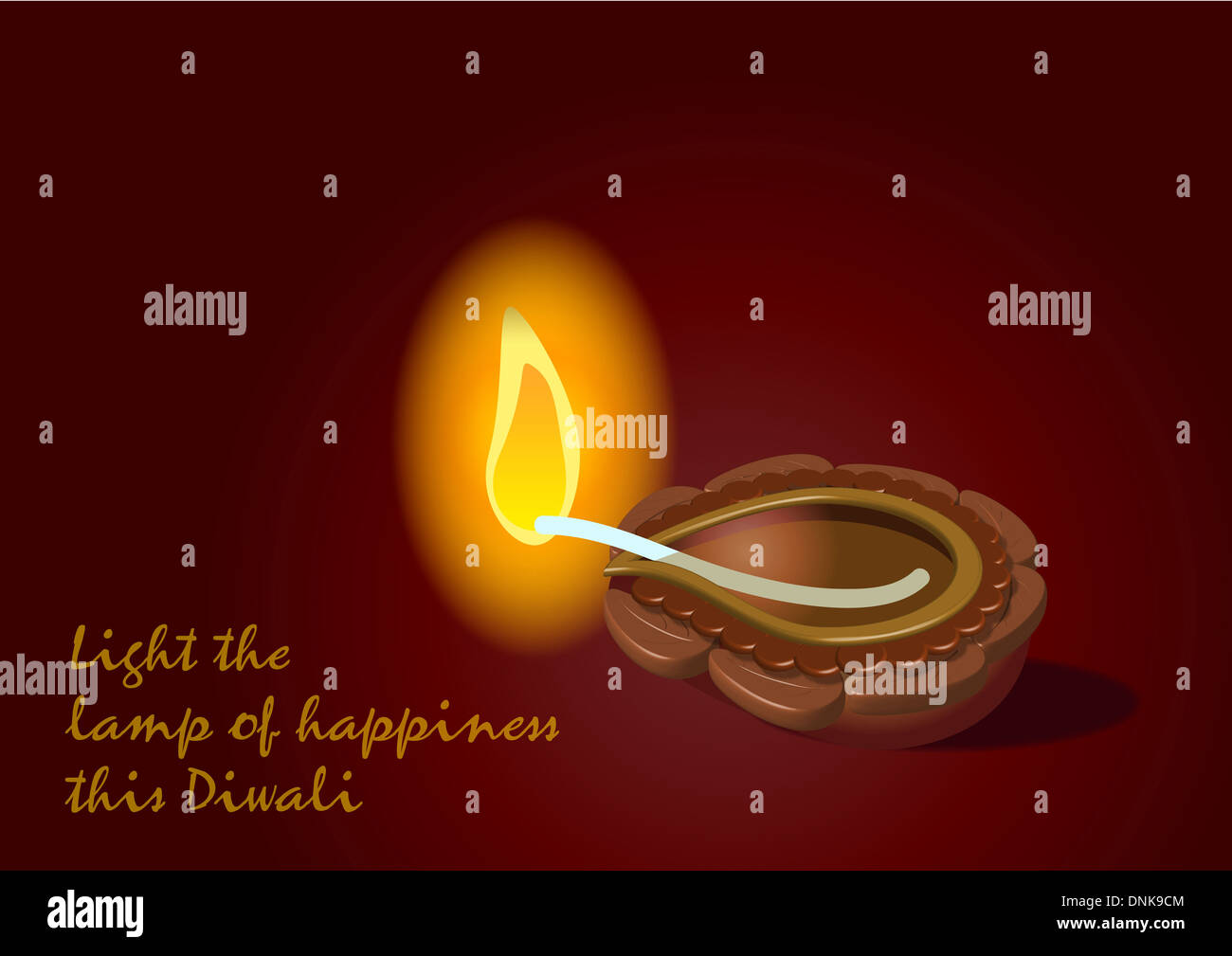 Diwali oil lamp glowing isolated on colored background Stock Photo
