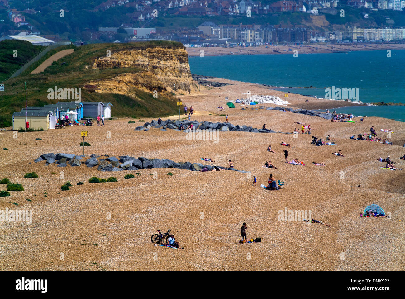 Beach Sand Sea Editorial Sunlight Summer Pebble Wave Water July People Tourist Tourism Bexhill Coastline Hastings England East Stock Photo