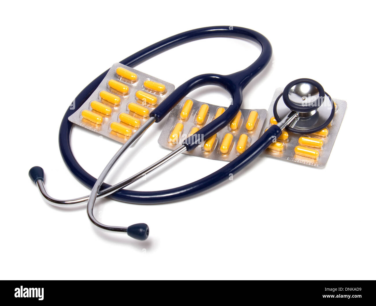 stethoscope and tablets isolated on white background Stock Photo - Alamy