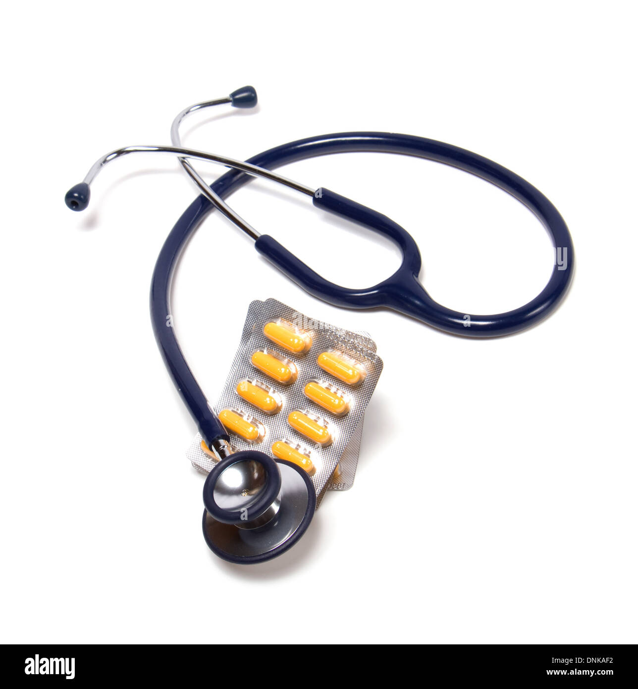 stethoscope and tablets isolated on white background Stock Photo - Alamy