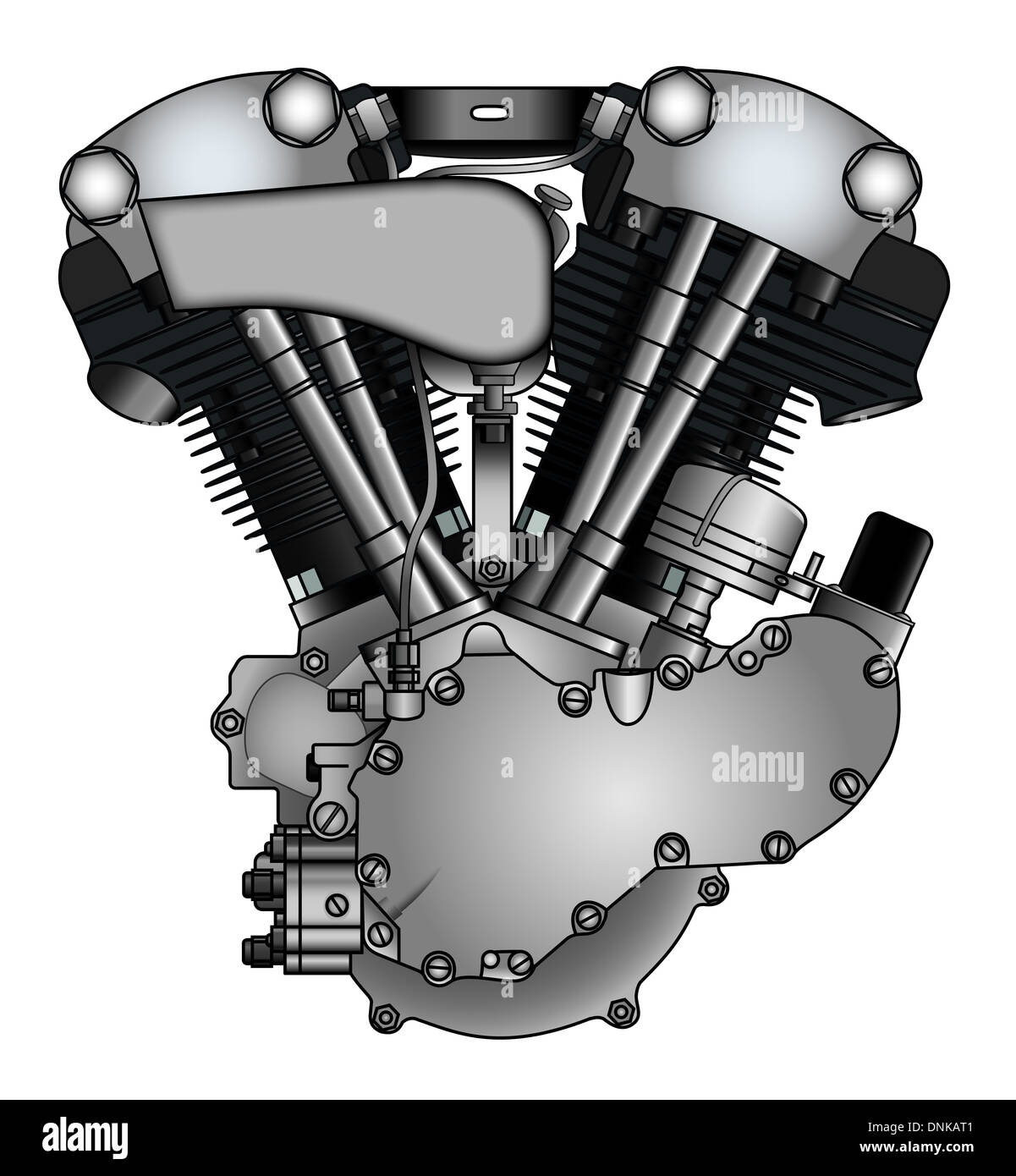 classic V-twin motorcycle engine in vector Stock Photo