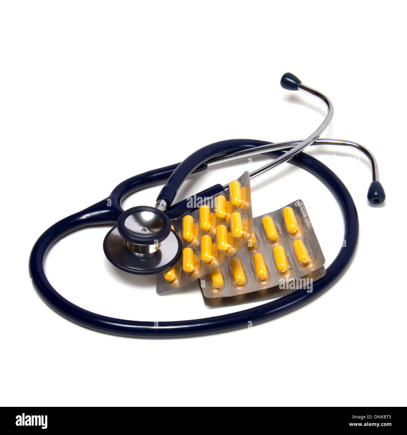 stethoscope and tablets isolated on white background Stock Photo - Alamy
