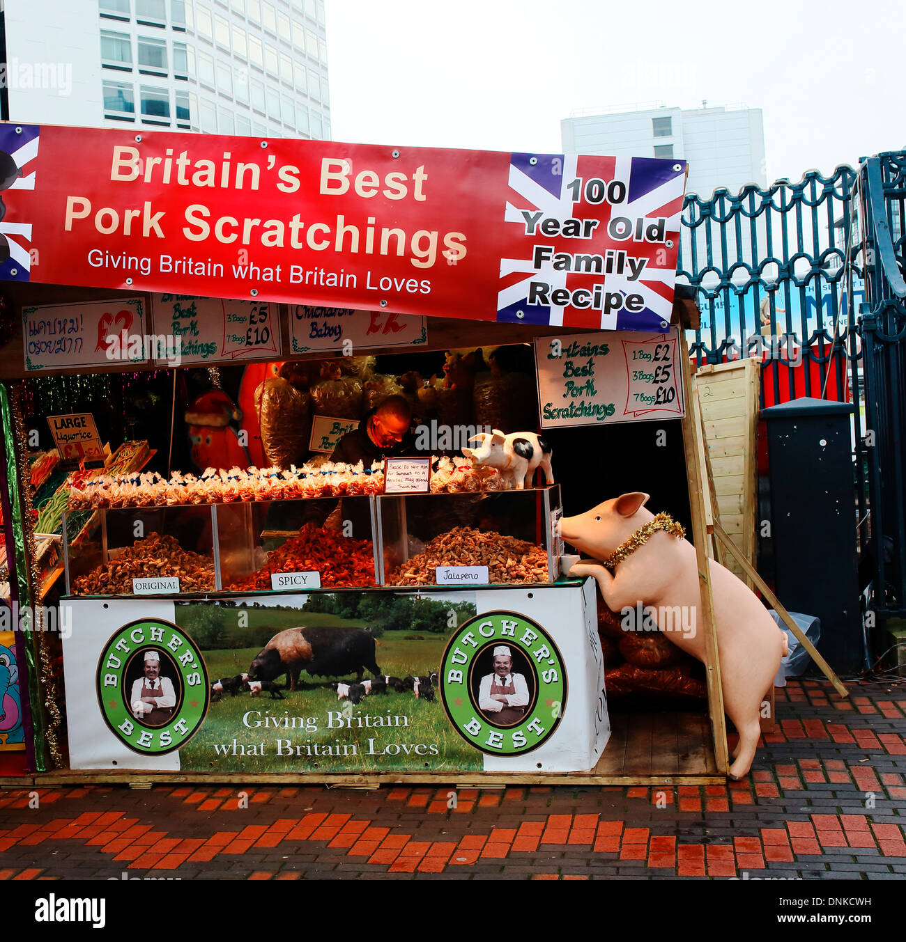Birmingham pork scratchings stall Stock Photo Alamy