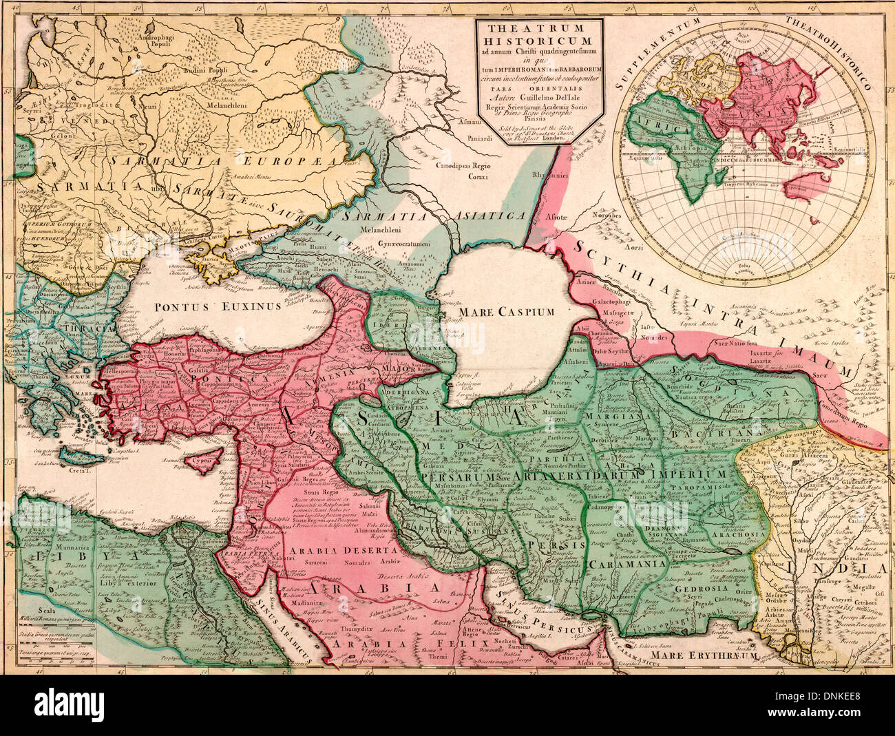 European/Asia Map, circa 1900 Theatre of four hundred years of history in which the Roman Empire and the barbarian inhabitants around the eastern part of the state Stock Photo