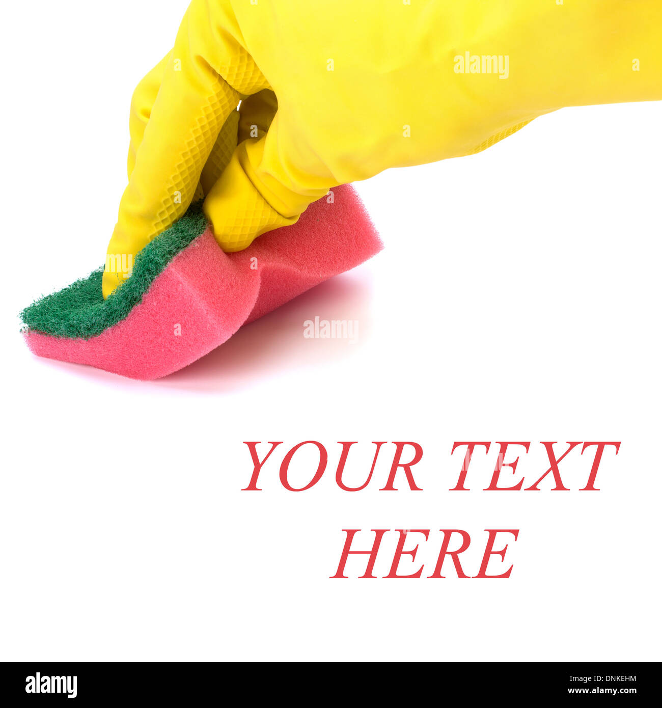 Hand in yellow glove with sponge isolated on white background Stock ...