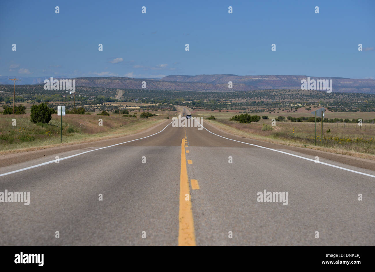 Route 66, Texas into New Mexico, USA. Long straight road disappears