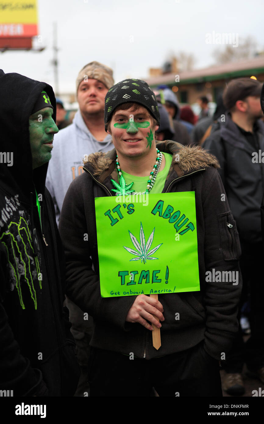 Denver, Colorado USA -01 Jan 2014 . Twenty one year old Tyler Austin traveled from Georgia to the 3-D Cannabis dispensary to make his first legal retail marijuana purchases on the first day of legalization in Colorado Stock Photo