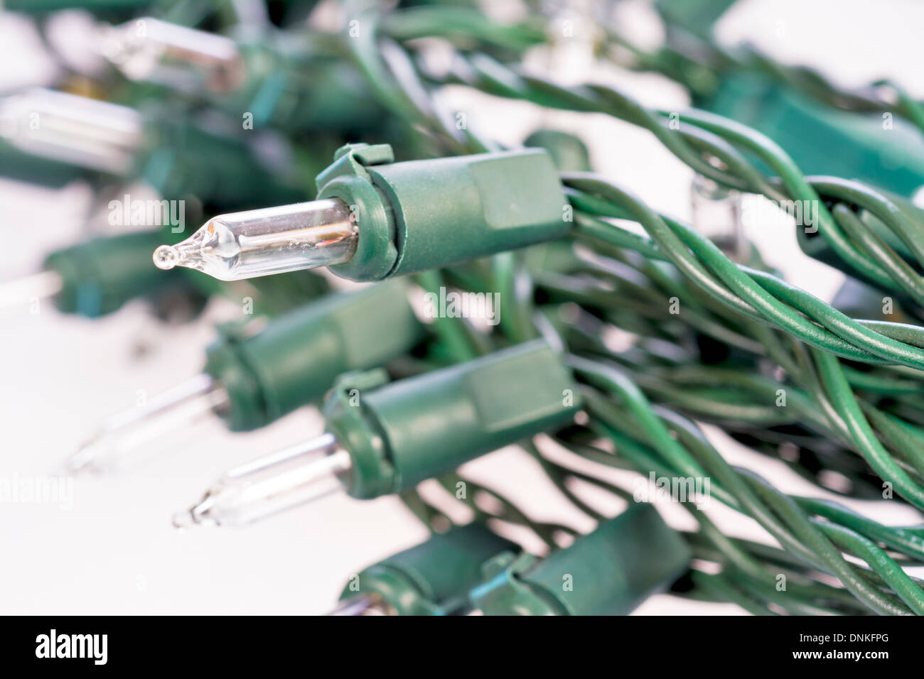 wires lead to lights on a strand of Christmas bulbs Stock Photo Alamy
