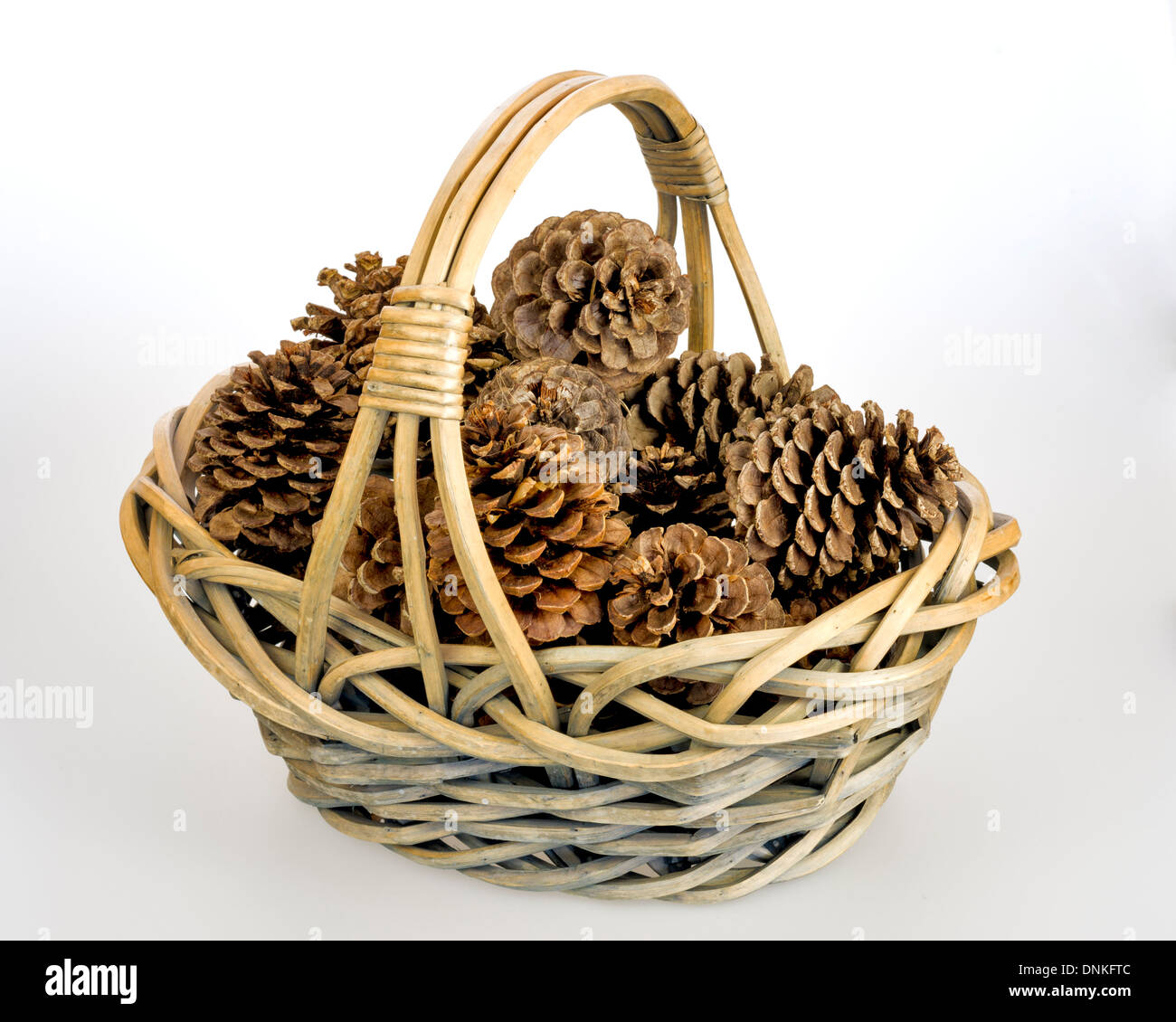 Natural pine cones arranged in a basket Stock Photo
