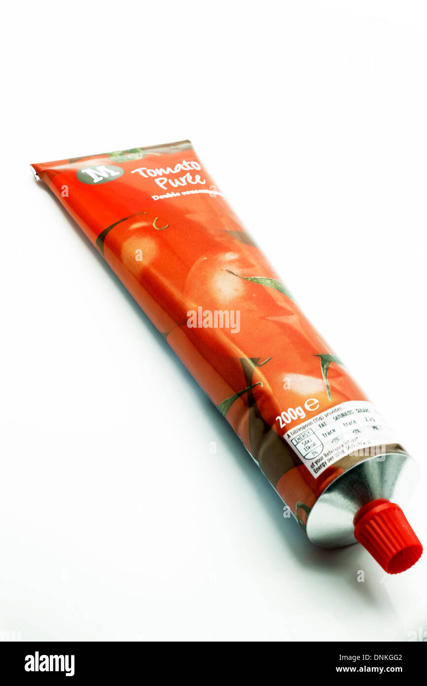 tomato puree tube food ingredient cut out white background copy space