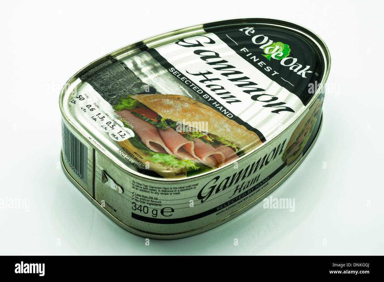 gammon ham tin tinned food meat cut out white background copy space Stock Photo