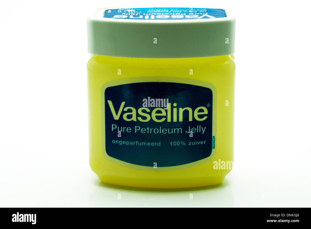 Vaseline tub jar pure petroleum jelly cut out white background copy space Stock Photo