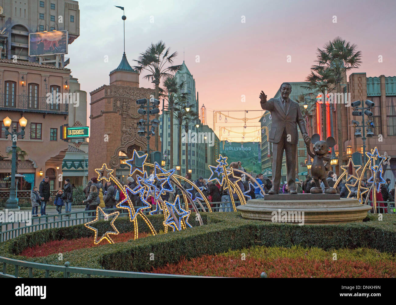 Walt Disney Studios Euro Disney Paris. . Walt Disney and Micky Mouse at Christmas Stock Photo