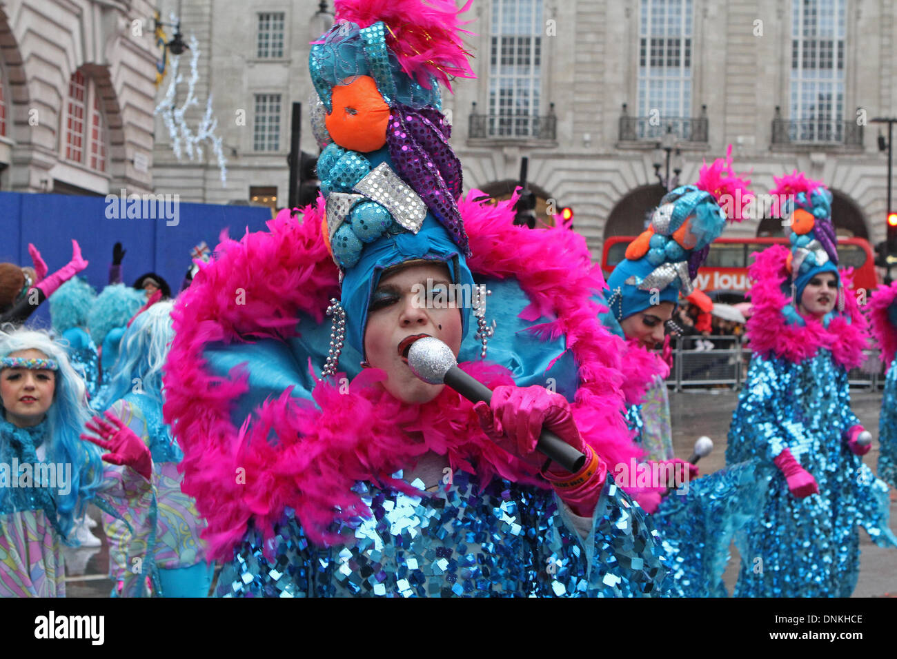 London,UK,1st January 2014,Colourful costumes at the London's New Year's Day Parade 2014 Credit: Keith Larby/Alamy Live News Stock Photo