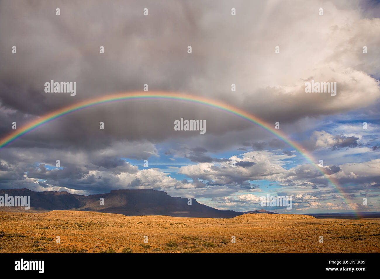 A rainbow over The Karoo National Park in South Africa. A rainbow over The Karoo National Park in South Africa. Stock Photo