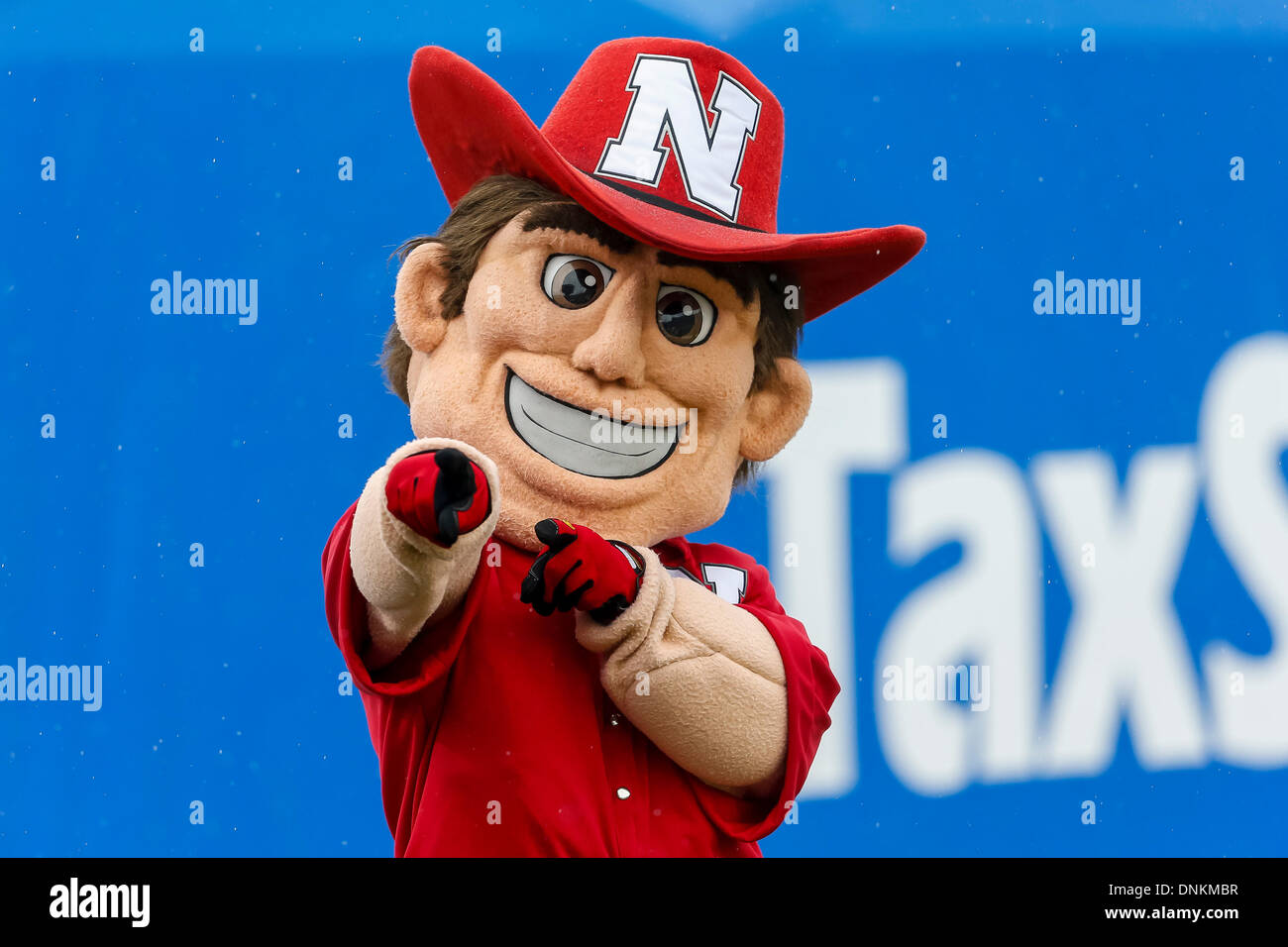 Jacksonville, Florida, USA. 01st Jan, 2014. Nebraska Cornhuskers mascot during the 2014 Taxslayer.com Gator Bowl action between the Georgia Bulldogs and the Nebraska Cornhuskers at EverBank Field in Jacksonville, Florida. Nebraska defeated Georgia 24-19. Credit:  Cal Sport Media/Alamy Live News Stock Photo