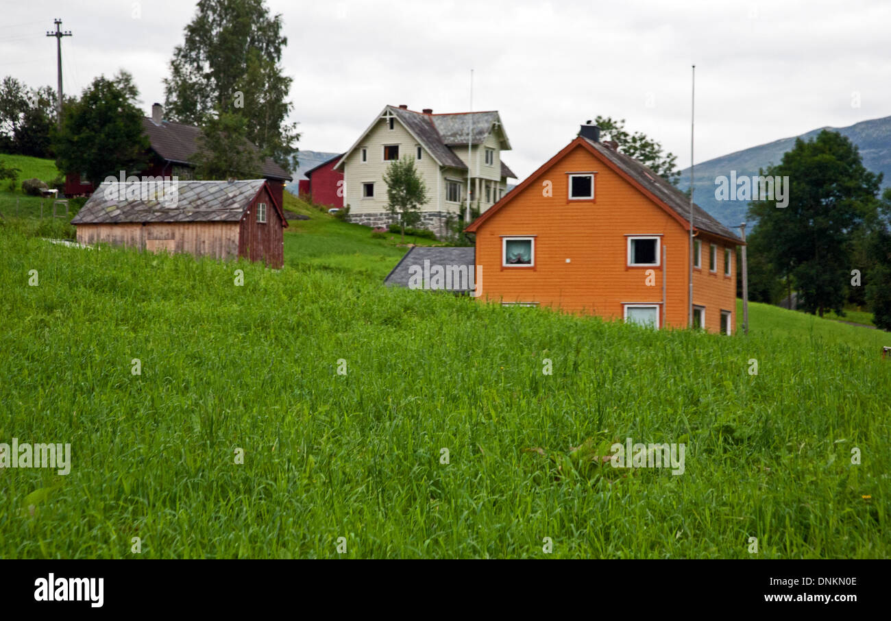 Farm houses in Geiranger village, Norway, Europe Stock Photo Alamy