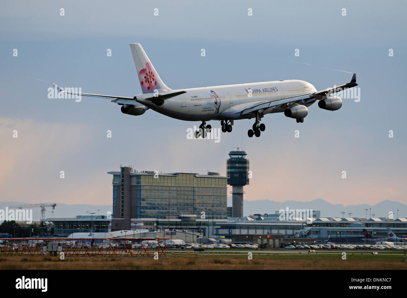 China Airlines Airbus A340 -300 B-18806 landing Vancouver International Airport Canada Stock Photo
