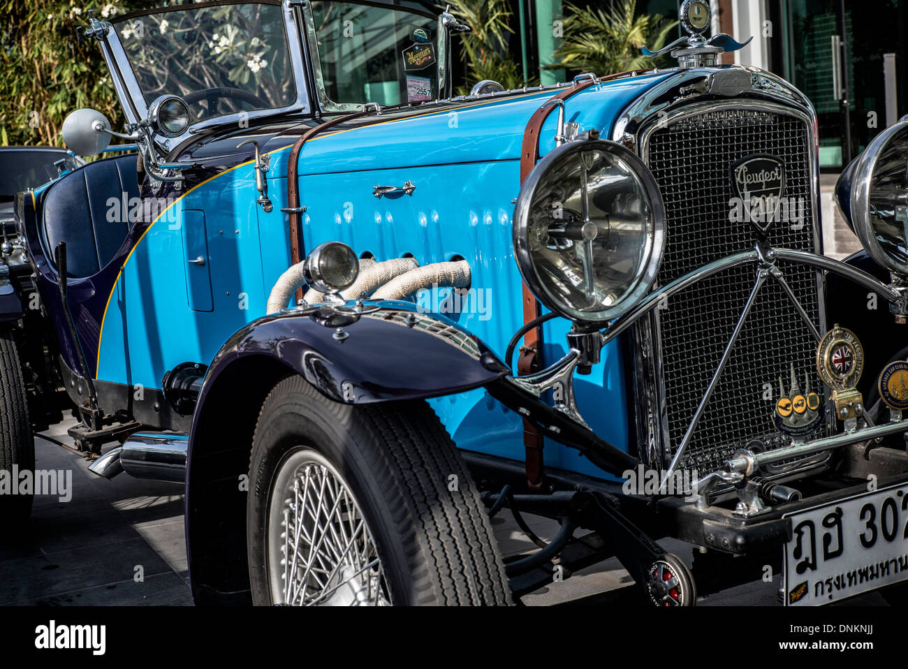 1931 vintage French Peugeot 201 X convertible sports car in blue. Stock Photo