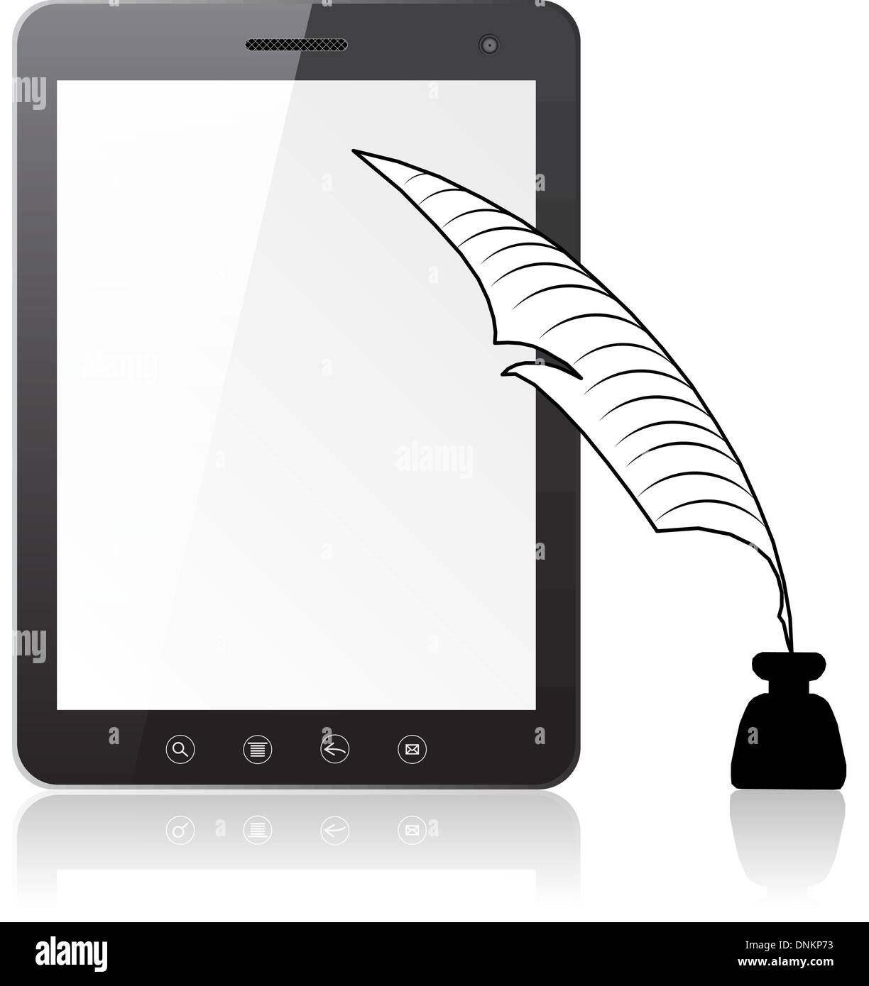 Tablet PC laptop with a pen and ink isolated on white background ...