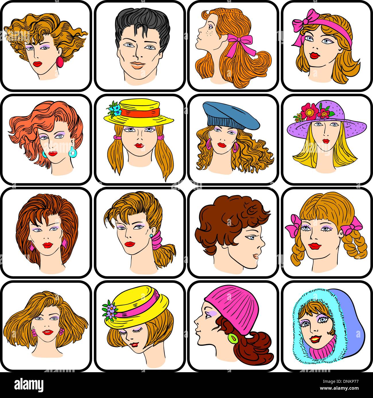 A Set Of Different Male And Female Hairstyles Vector Illustration