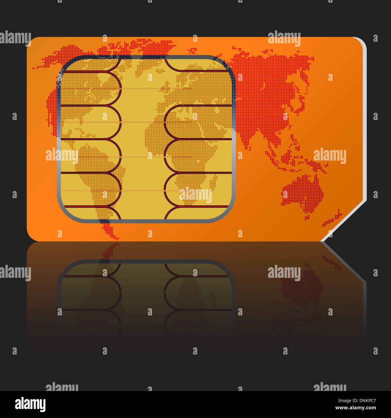 Sim card with a map of the world. Vector illustration. Stock Vector