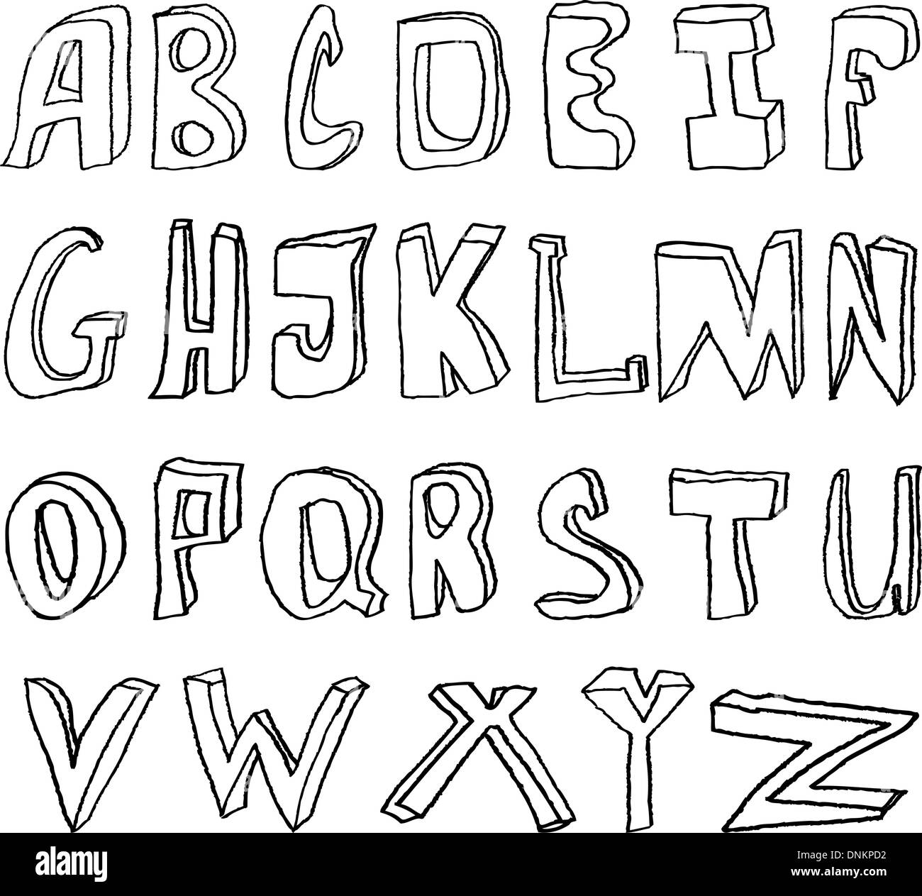 Hand drawing alphabet vector illustration set in black ink Stock Vector ...