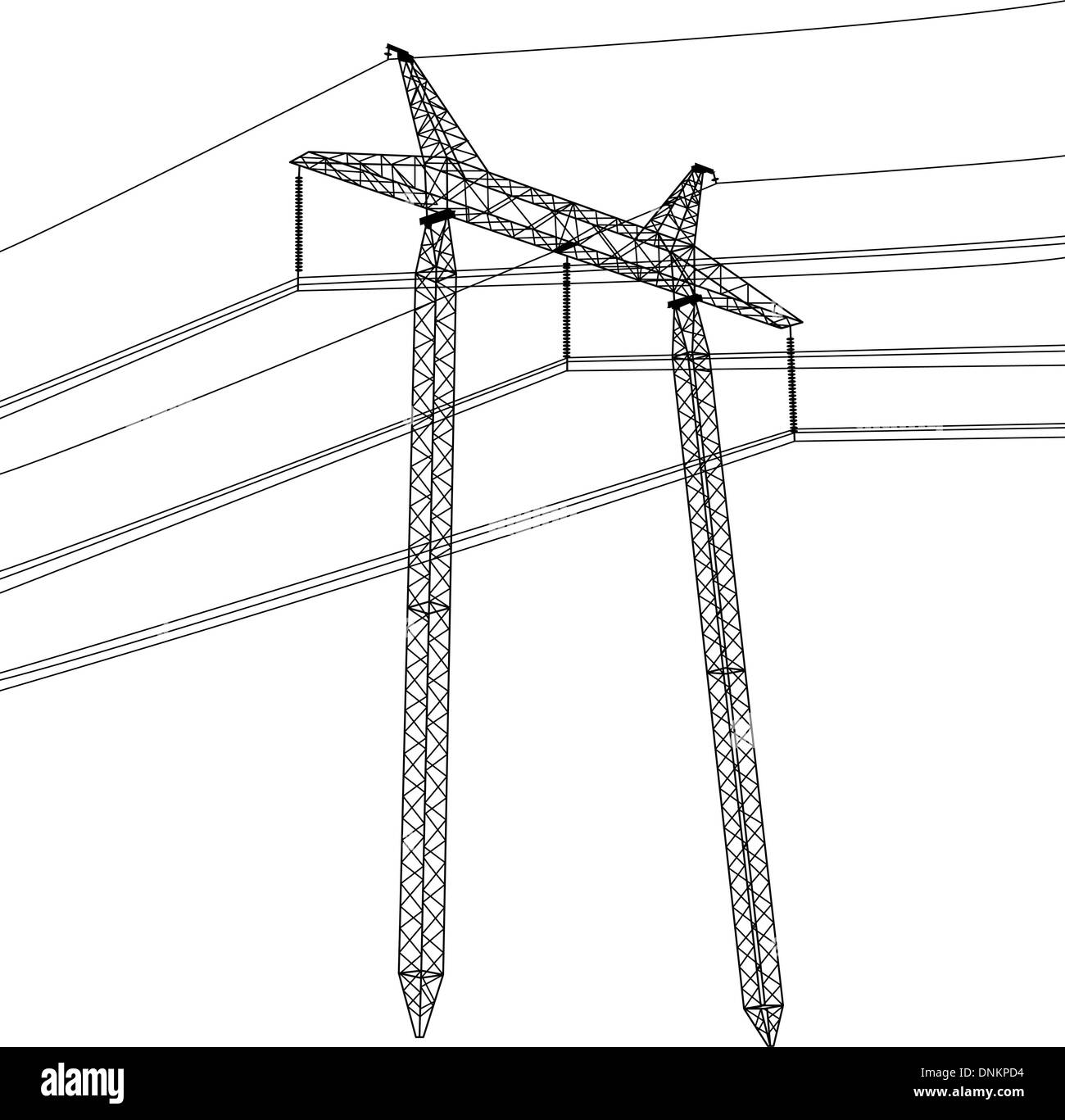 Silhouette Of High Voltage Power Lines Vector Illustration Stock