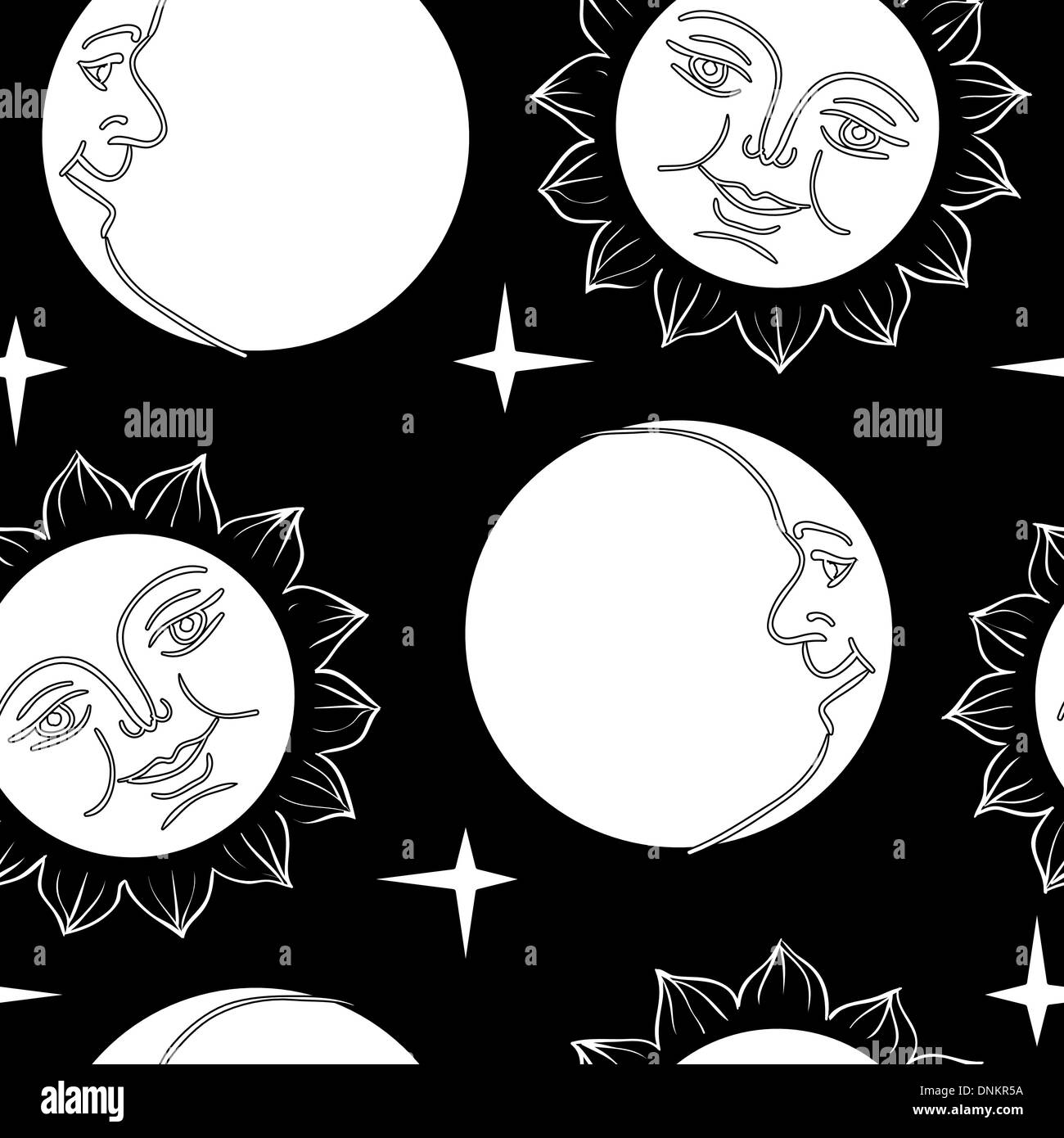 Seamless wallpaper the Moon and Sun with faces vector background Stock ...