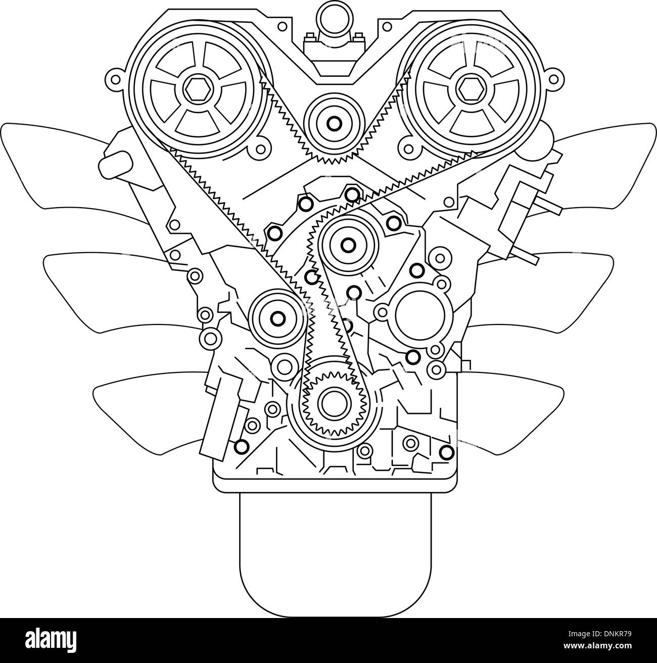 Internal combustion engine, as seen from in front. Vector illustration. Stock Vector