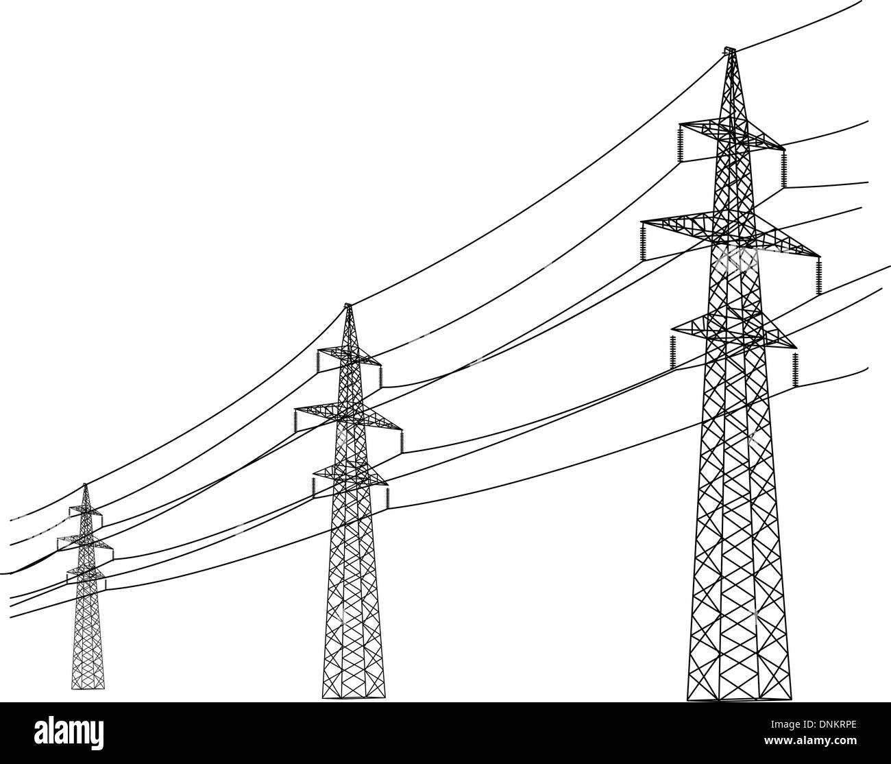 Silhouette of high voltage power lines. Vector illustration Stock