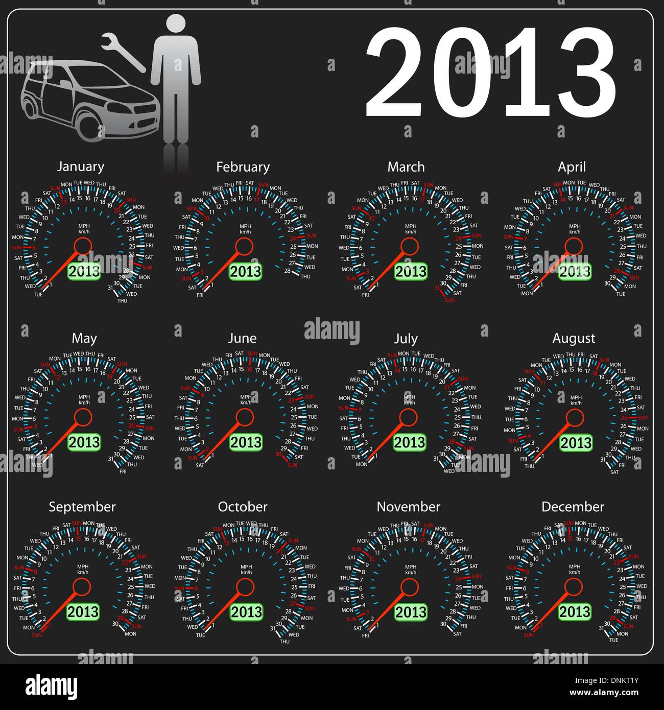 2013 year ñalendar speedometer car in vector Stock Vector Image & Art ...