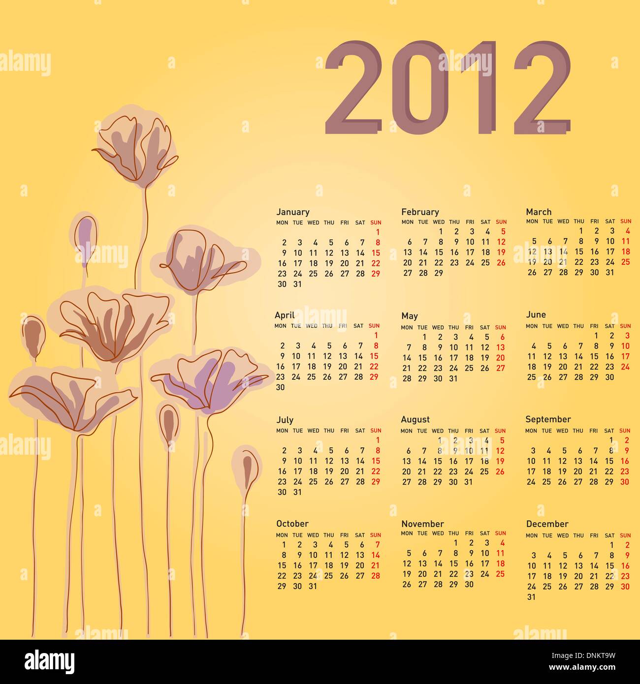 stylish-calendar-with-flowers-for-2012-week-starts-on-monday-stock