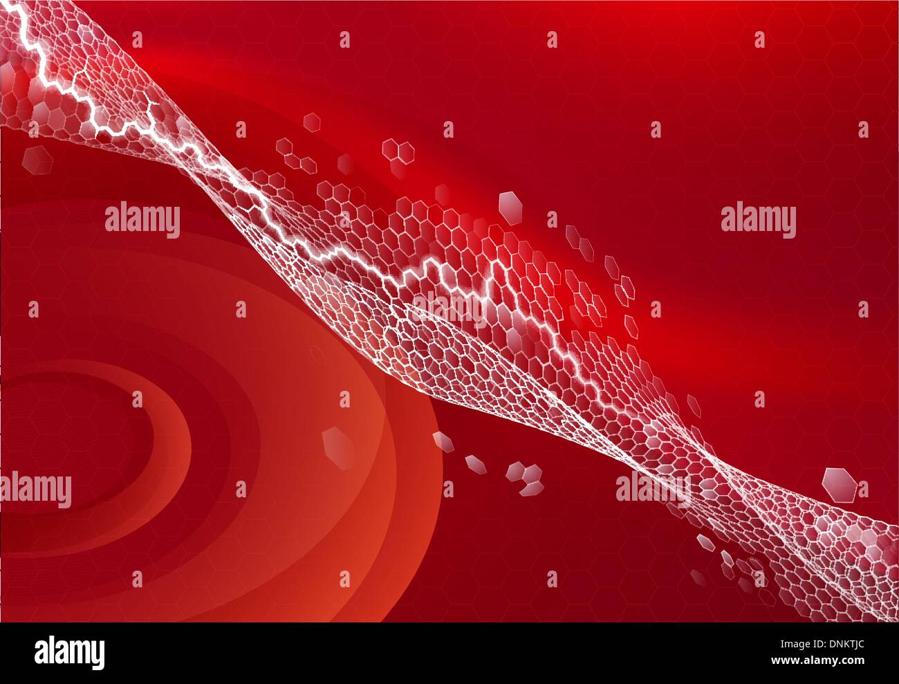 Graphic design concept; an abstract red background with hexagons and ...