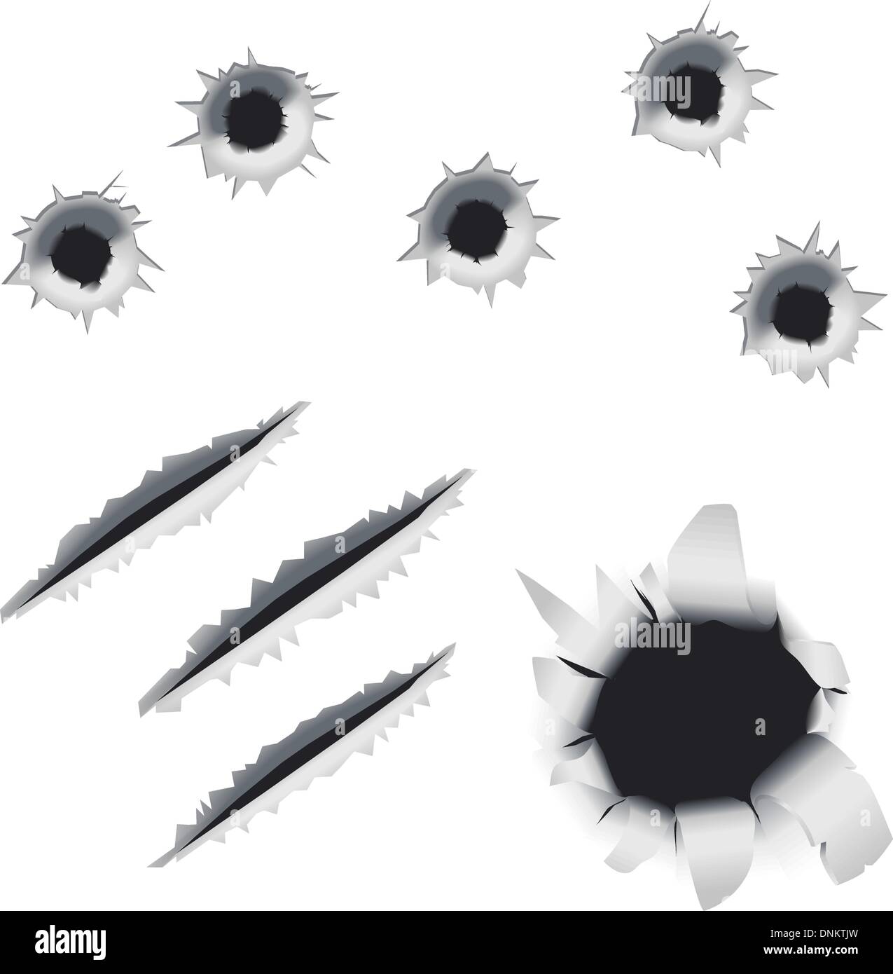A collection of bullet holes and slashes. Stock Vector