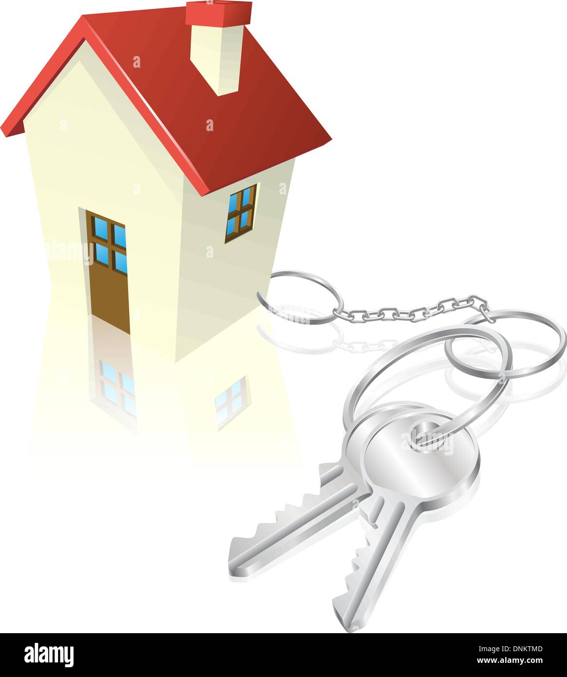 House attached to keys as keyring. Concept for new house purchase, mortgage etc. Stock Vector
