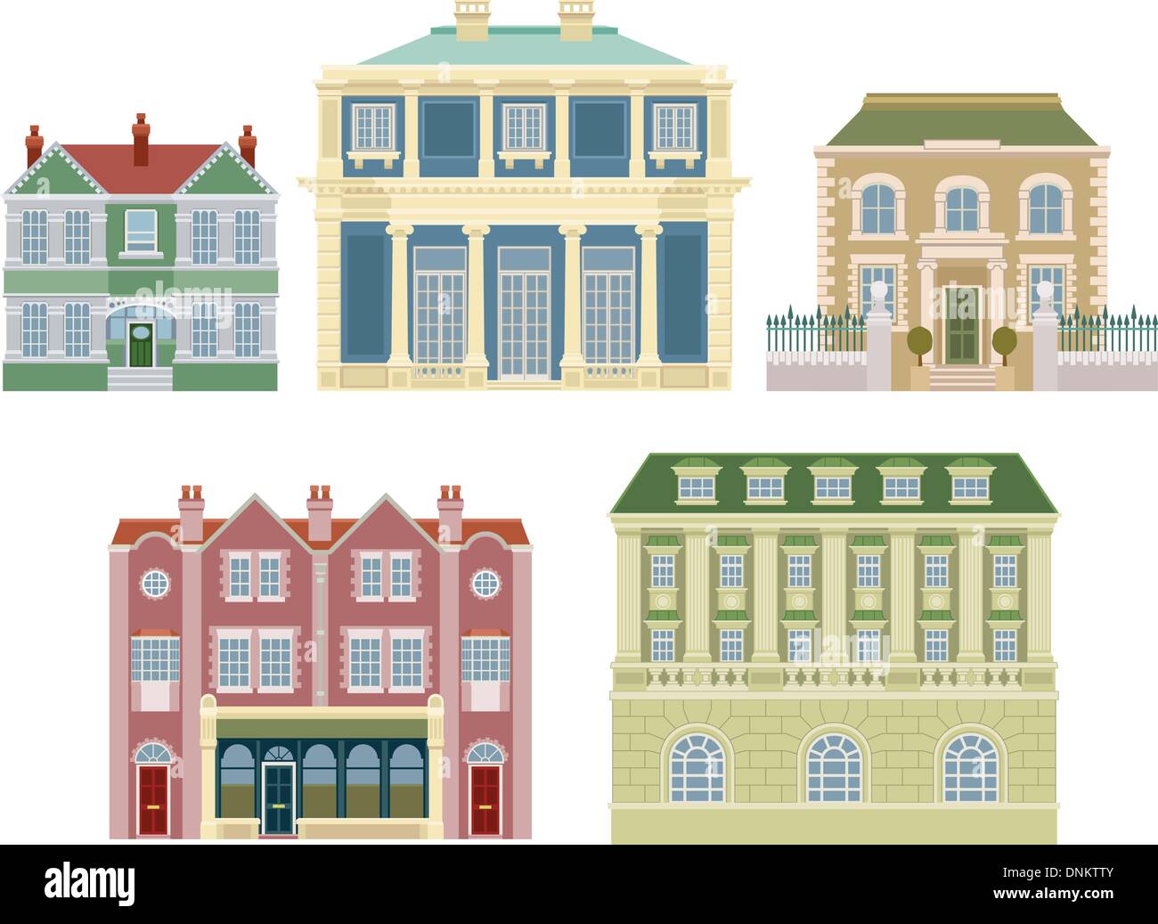 Smart expensive luxury old fashioned houses and other buildings. Stock Vector