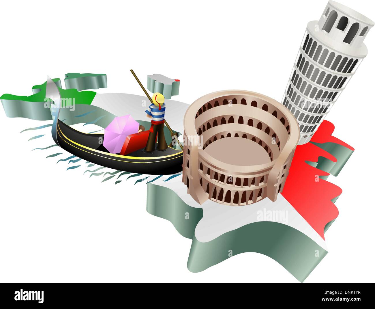 An illustration of some tourist attractions in Italy, signifies Italian tourism Stock Vector