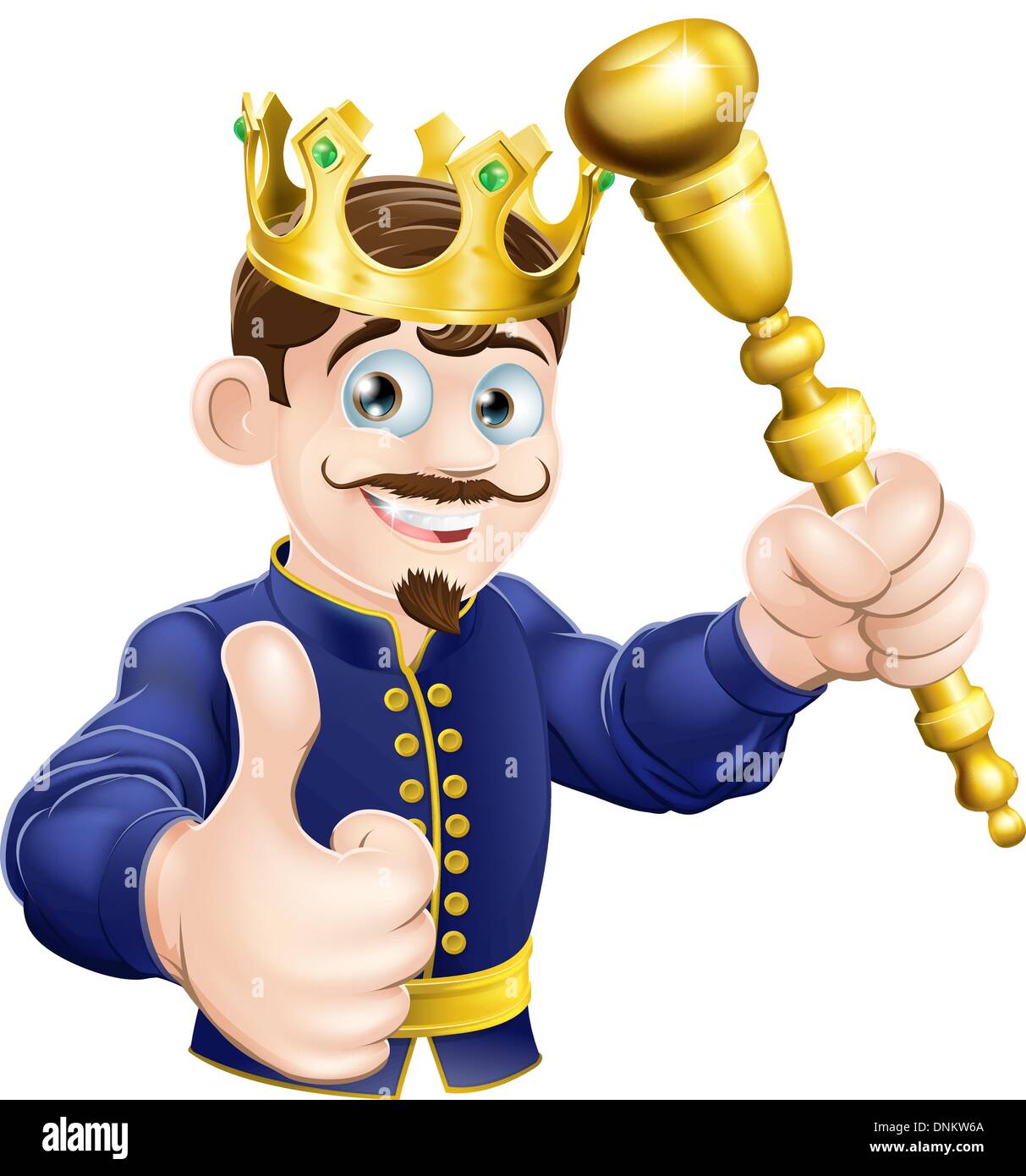 Illustration of a happy cartoon king holding a gold sceptre Stock Vector