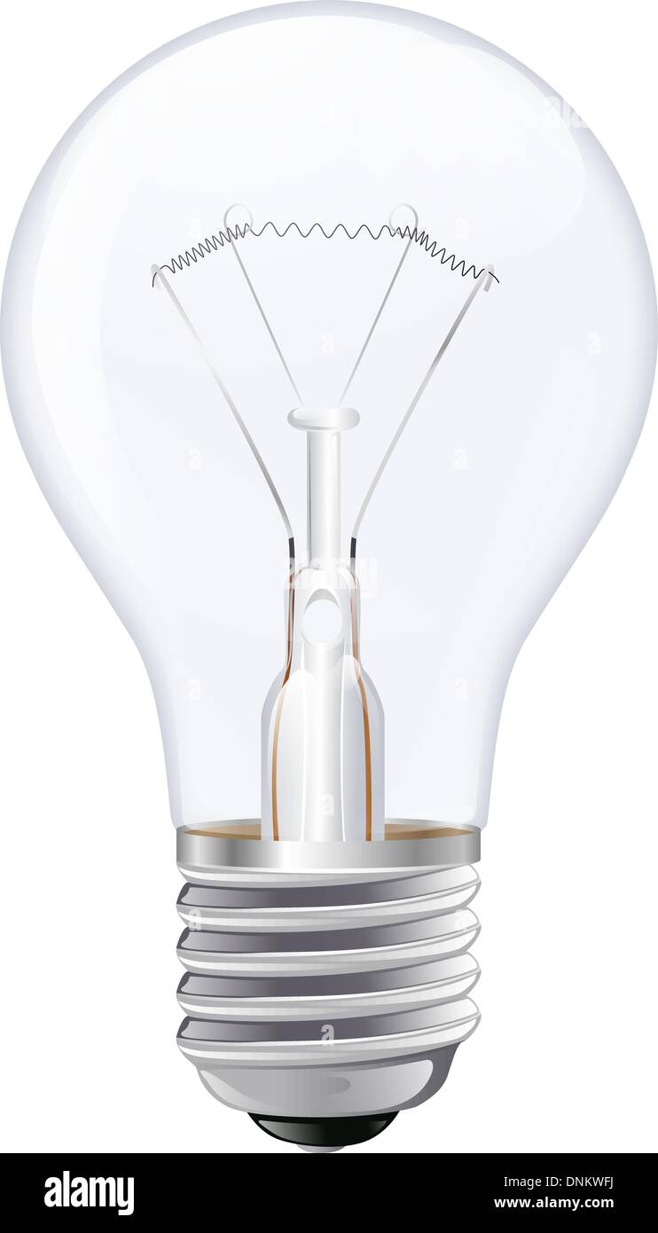 An illustration of an incandescent light bulb with male screw base Stock Vector