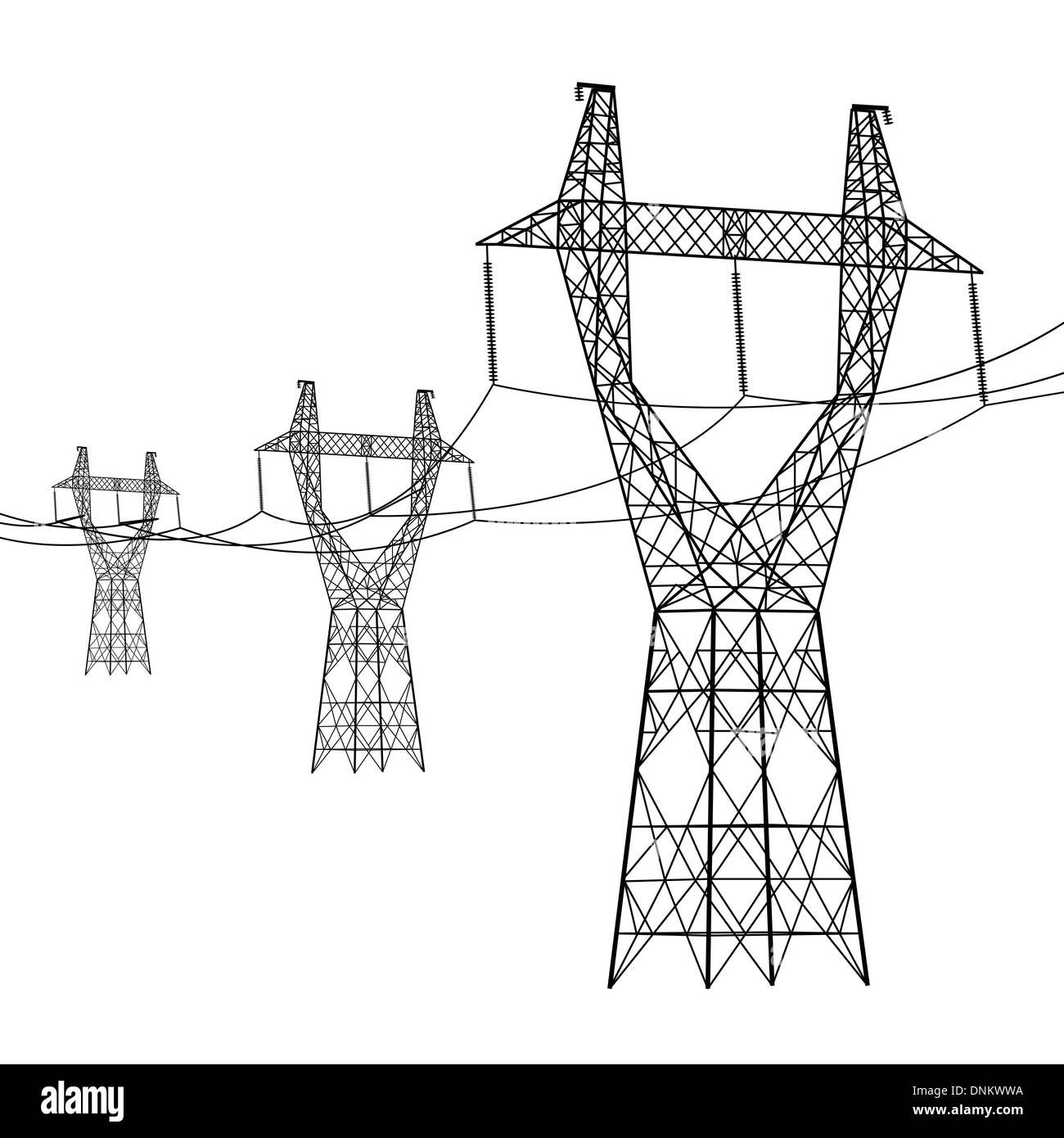 Silhouette of high voltage power lines. Vector illustration Stock