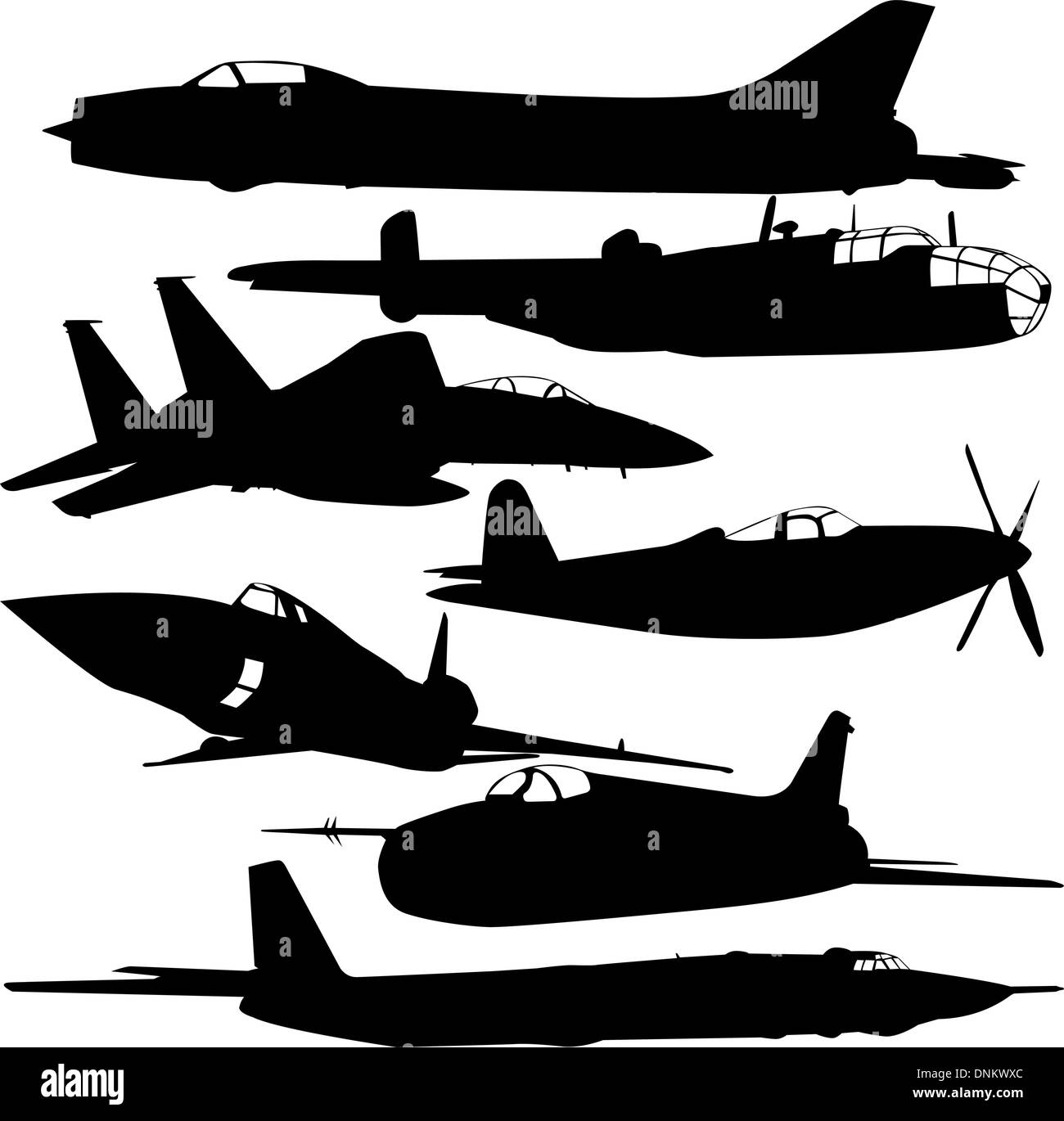 Collection of different combat aircraft silhouettes. vector ...