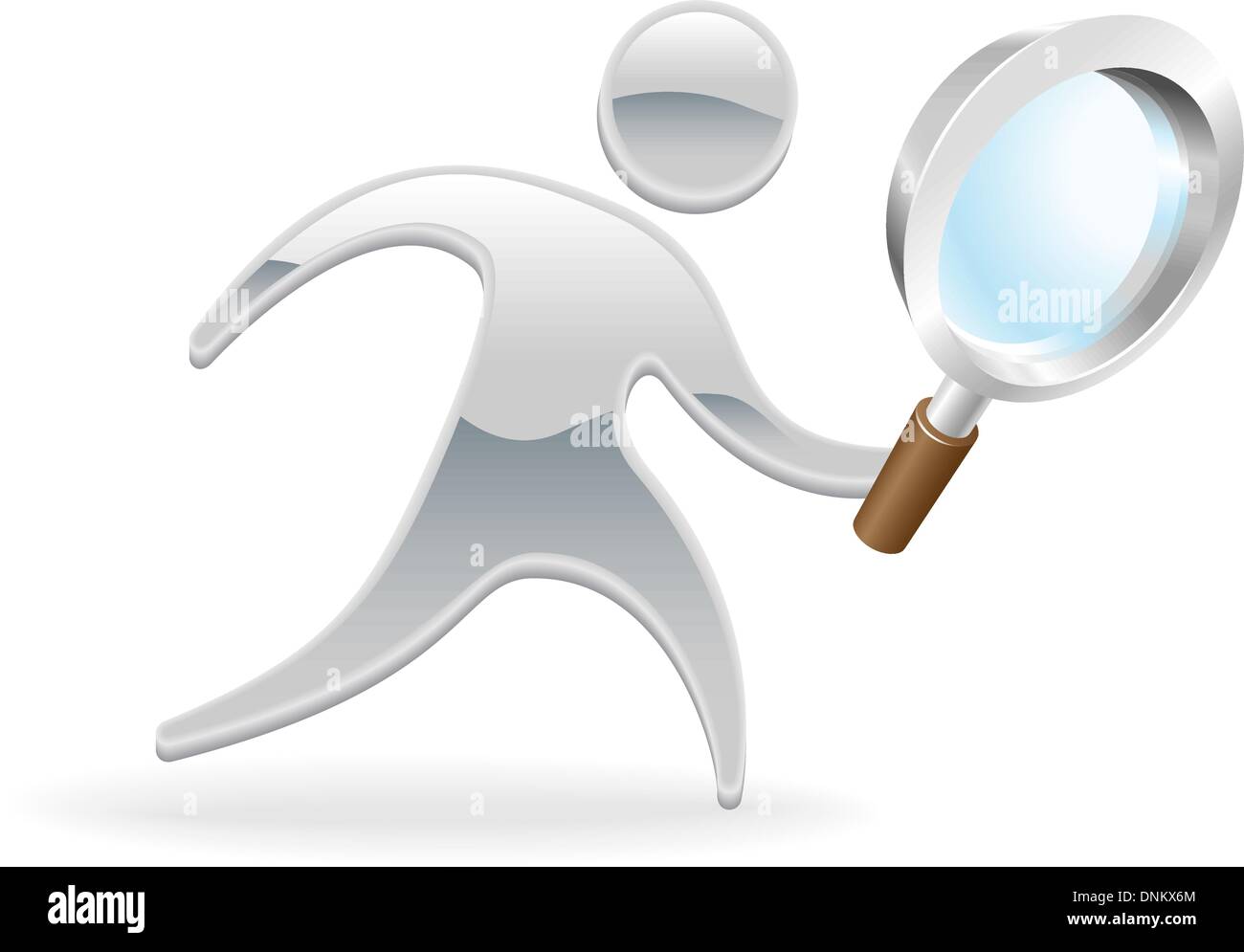 Metallic cartoon mascot character magnifying glass search concept Stock Vector
