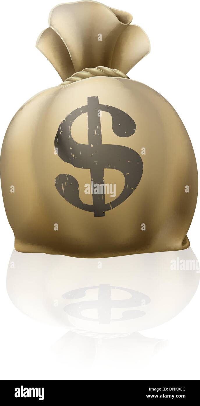 A big money sack full of dollars with dollar sign Stock Vector