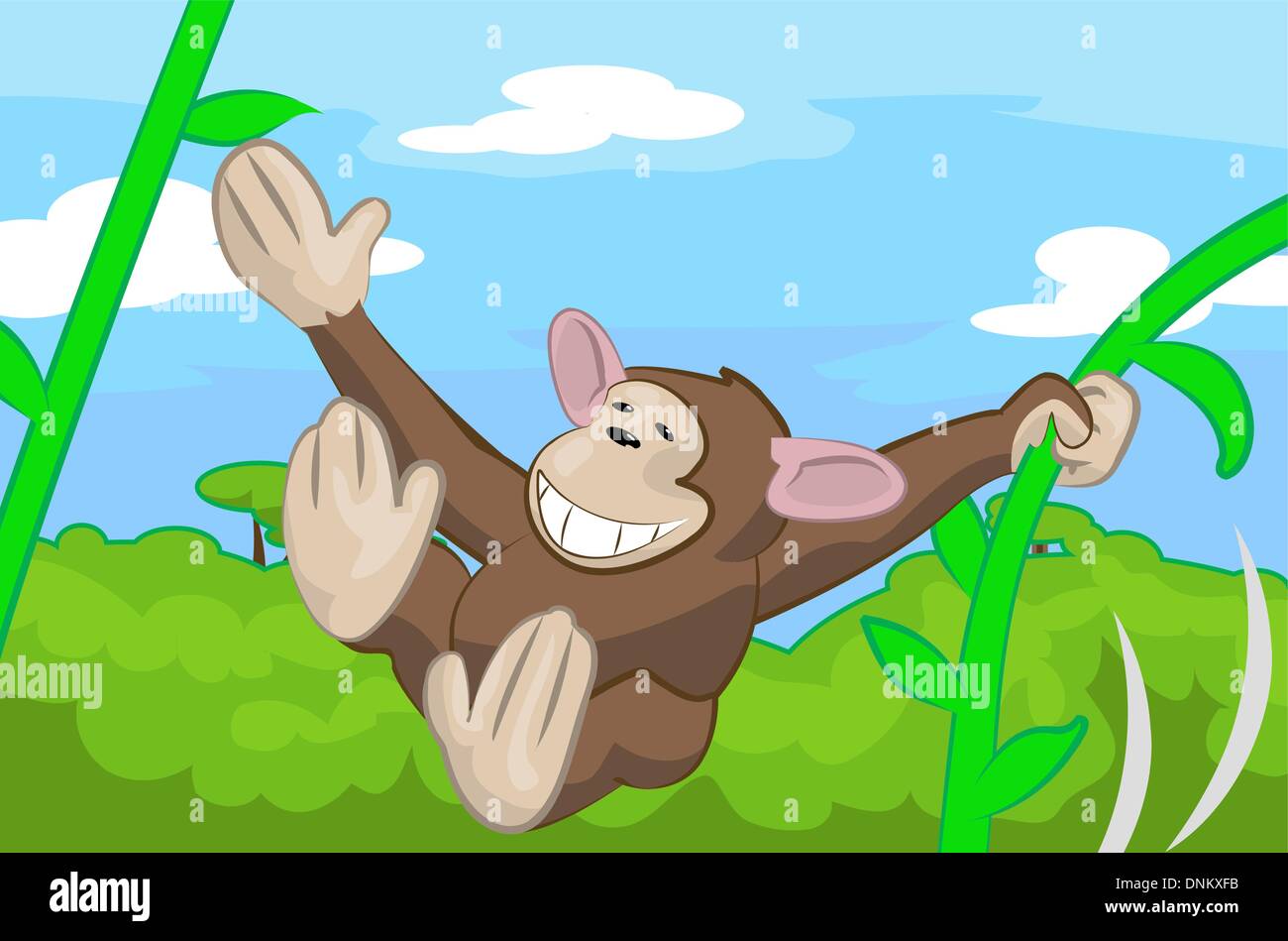 A cute monkey swinging through the trees Stock Vector