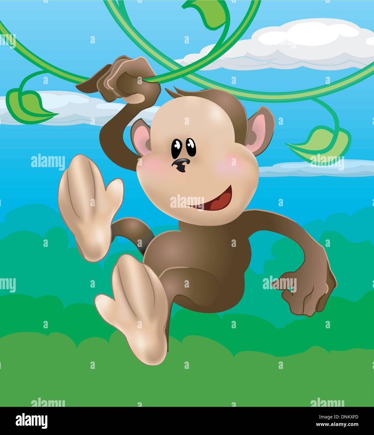 A cute monkey swinging through the trees Stock Vector
